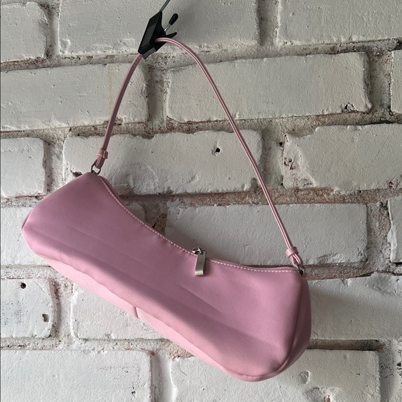 Mantles Handbags - Elongated baguette Pink Shoulder Bag prom silver detail